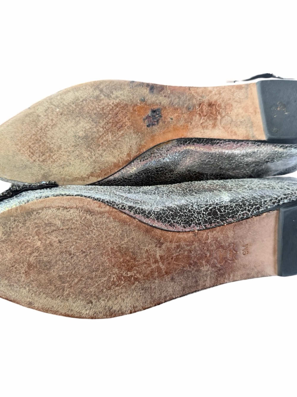 Tory Burch Vanessa Metallic Silver Pointed Toe Crystal Bow Ballerina Flat Size 9 - Picture 9 of 11